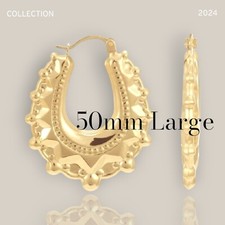 50mm Large Gold Gypsy Style Creole Hoops, 9ct Gold Guilded Big And Chunky Hoops 