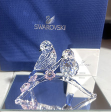 Swarovski Crystal Blue Tits Love Birds Couple on Pink Flower Branch # 5004727