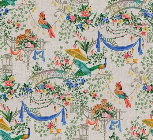 Oriental toile linen look - toile,