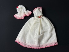 Vintage Faerie Glen dress white lace pink trim red heart embroidery fit 12” doll