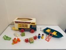 Vintage 1970s Fisher Price Play Family Camper Van Boat Bike Figures Play set 