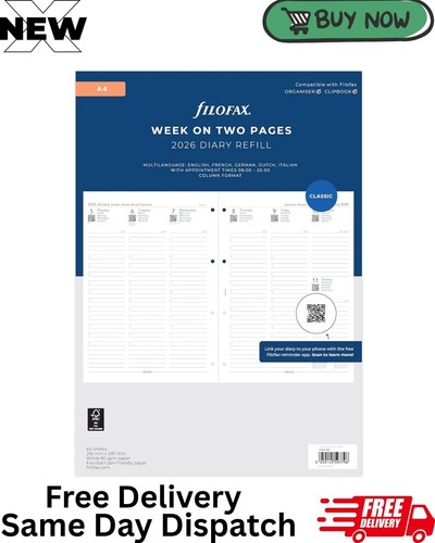 Filofax 2026 diary refill - filofax, a4