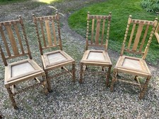 4 Vintage solid oak Bobbin Dining Chairs