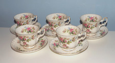 SET OF 5 Royal Albert Moss Rose Bone China Tea Cups & Saucers Unused 1st Qual.