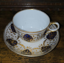 Antique Georgian New Hall ? Unmarked Hand Painted Tea Cup & Saucer Cobalt Gilt