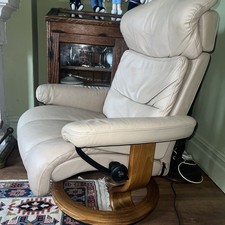 Ekornes Stressless Leather Recliner Armchair Arm Chair Beige Swivel Riser 