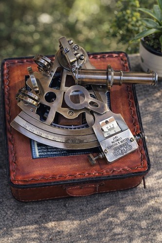Brass sextant nautical - sextant,
