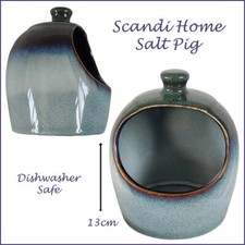 Scandi Home Salt Pig Ceramic 13cm Reactive Glaze Salt Pig Kitchen Decor NEW