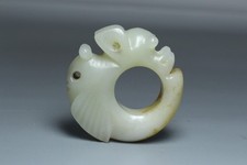 Chinese Antique Old Hetian Jade Hand-Carved Pig Dragon Thumb Ring Statues 674