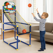 Childrens Indoor Outdoor Arcade Style Basketball Stand With Net Hoop Balls Pump
