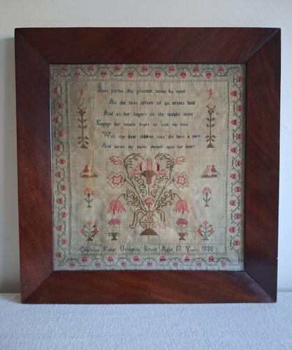 Antique needlework sampler - needlework,