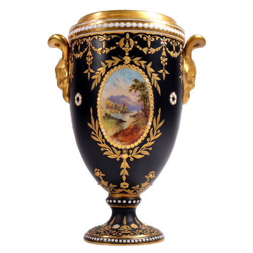 Coalport black jewelled vase - jewelled,