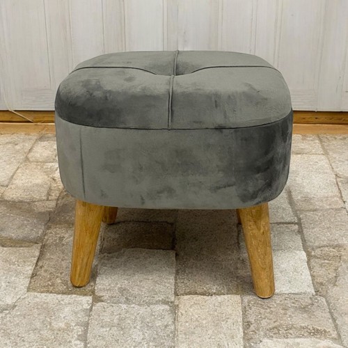 Grey velvet footstool ottoman - footstool,