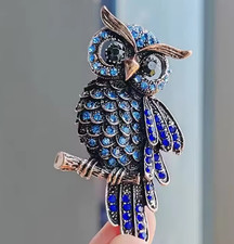 Brooches for Women Safety Pin Brooch Rhinestone Owl Pin Copper Diamante UK