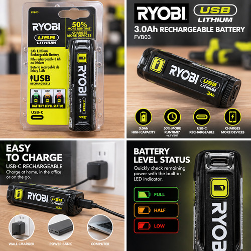 Ryobi fvb03 usb lithium - usb, 3.0ah