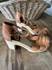 Swedish Hasbeens Toffel Sandal Brown Tan 38 Uk 5 Leather Wood Rare