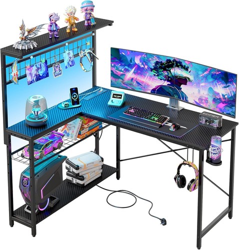 Shaped gaming desk with - l-shaped,