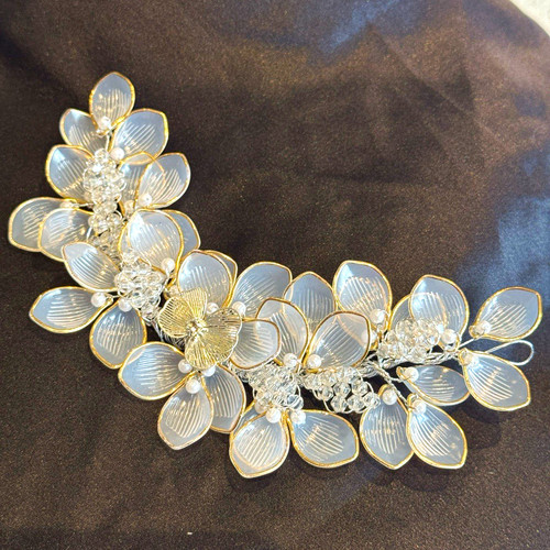 Silver tone floral crystal - silver,