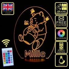 Personalised Winnie the Pooh 3D Illusion LED Colour Changing Lamp with remote
