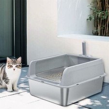 XL Stainless Steel Cat Litter Box Puppy Toilet Anti-Urine Leakage,High Wall Side