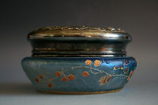 FRENCH ART NOUVEAU DAUM CAMEO GLASS BOX WITH SILVER LID