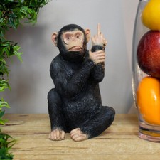 Rude Monkey Ornament Cheeky Crude Animal Statue Middle Finger Up Chimp Sculpture
