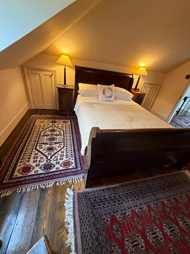 Dark wood double sleigh - wood, bed