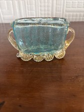Lovely Little Antique Blue Glass Vase With Gold Flecks- Possibly A Match Holder?
