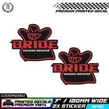 2x BRIDE SEATS Livery Vinyl Sticker Decal Car Bumper Mod Sponsor WHITE OUTLINE