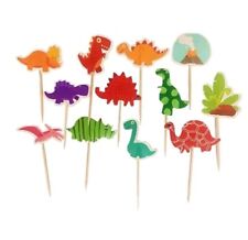 12 X Dinosaur Cake Picks Cupcake Toppers Kids Birthday Party Decorations Volcano
