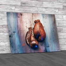 Vintage Boxing Gloves Hanging On Rusted Metal Door Canvas Print Large Picture