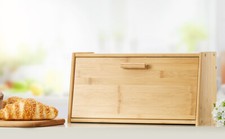 Bread Bin Bamboo Wooden Bread Storage Box Lift Up Lid Loaf Food Container Home