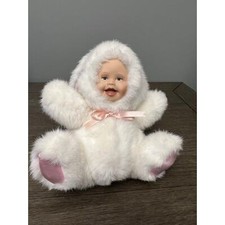Vintage  Anne Geddes Porcelain Face Stuffed Bunny Rabbit Baby Doll