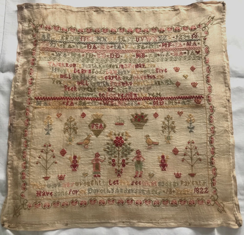 Antique needlework sampler - needlework,
