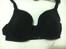 M&S Cotton Rich UnderWired Padded  FULL CUP T Shirt Bra In BLACK Size 32D
