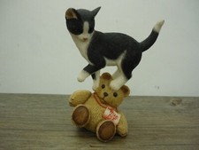Sherratt & Simpson Black Kitten Standing on Teddy Bear Cat Figurine Ornament 4"