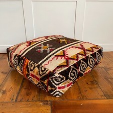 Vintage Kilim Floor Cushion Pouf Footstool Carpet Moroccan Handwoven Stuffed