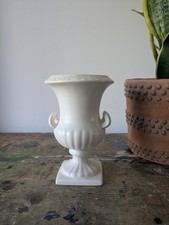 Vintage Shorter & Sons White Pottery Urn Vase 2 Handles Classic Pedestal Design