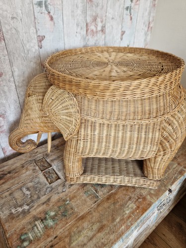 Vintage wicker elephant side - elephant,