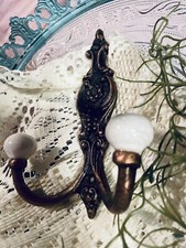 Vtg Brass Double Hook White