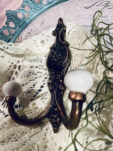 Vtg brass double hook white - vtg,