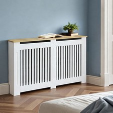White/Oak Radiator Cover Wall Mounted Modern MDF Plain Slat Cabinet 92cm Height