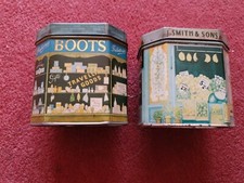 Ian Logan Design Tins x 2. Boots the Chemist and Fruit and Veg Shop