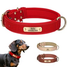 Personalised Leather Dog ID Collar Comfy Padded Pet Puppy Adjustable Neck Strap