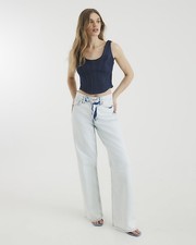 River Island Womens Straight Leg Jeans Ecru High Waisted Relaxed Pants Bottoms