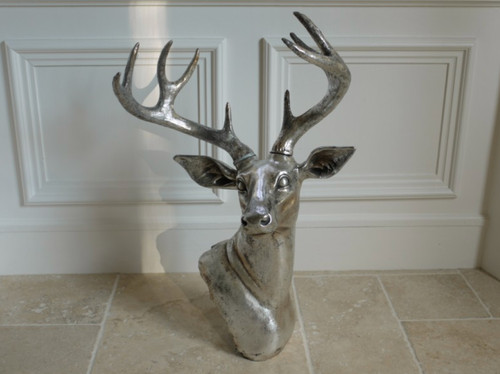 Wall mounted silver stag head - wall,