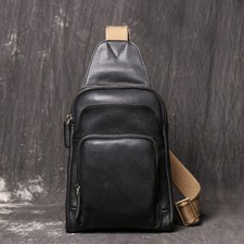 Men's Genuine Leather Sling Bag Chest Crossbody Shoulder Bag Travel Satchel