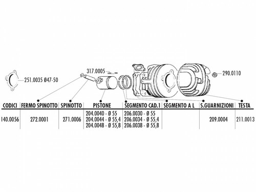 Piston ring polini 55x1 5mm - piston, 55x1.5mm