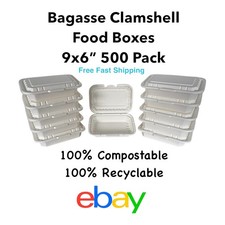 Takeaway Boxes 9x6 Compostable Clamshell Food Containers - Premium Eco Bagasse