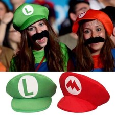 New Super Mario Bros Luigi Foam Hat & Moustache Fancy Dress Costume Party Cap UK